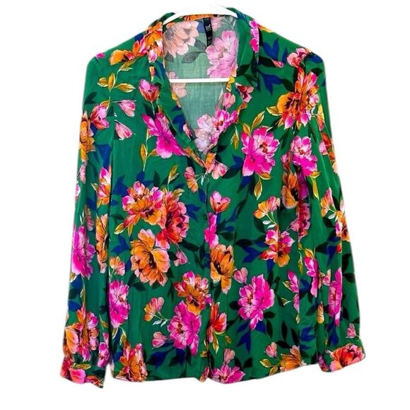 ZARA TRF Collection Kelly Green Floral Button down Long Sleeve size S - Picture 1 of 10